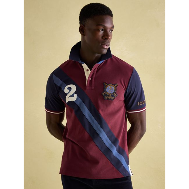 Joules Men's Embellished Classic Fit Polo Shirt - Navy/Burgundy-3