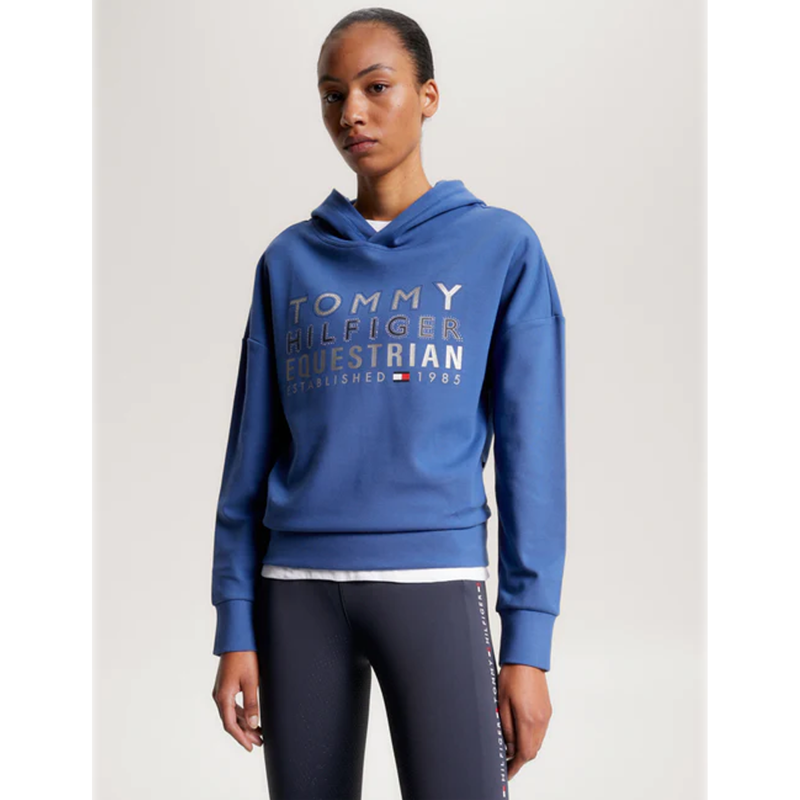 Tommy Hilfiger Paris Oversized Studded Logo Hoodie - Indigo Blue-5
