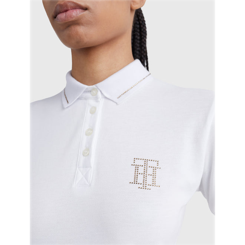Tommy Hilfiger Rhinestone Polo Shirt - Optic White-3