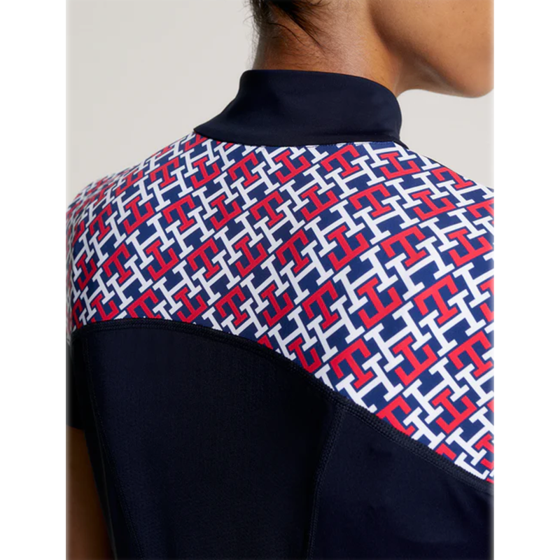 Tommy Hilfiger Women's Denver Monogram Cooling Short Sleeve 1/4 Zip Training Top - Multi-3