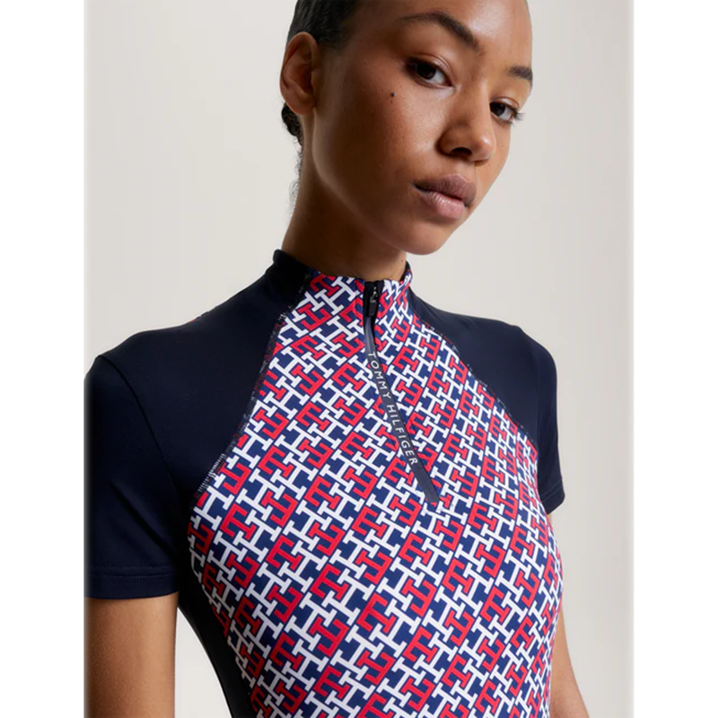 Tommy Hilfiger Women's Denver Monogram Cooling Short Sleeve 1/4 Zip Training Top - Multi-4