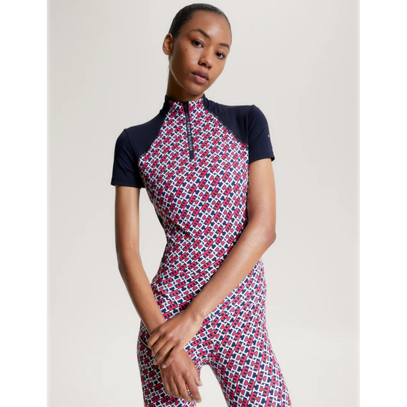 Tommy Hilfiger Women's Denver Monogram Cooling Short Sleeve 1/4 Zip Training Top - Multi-5