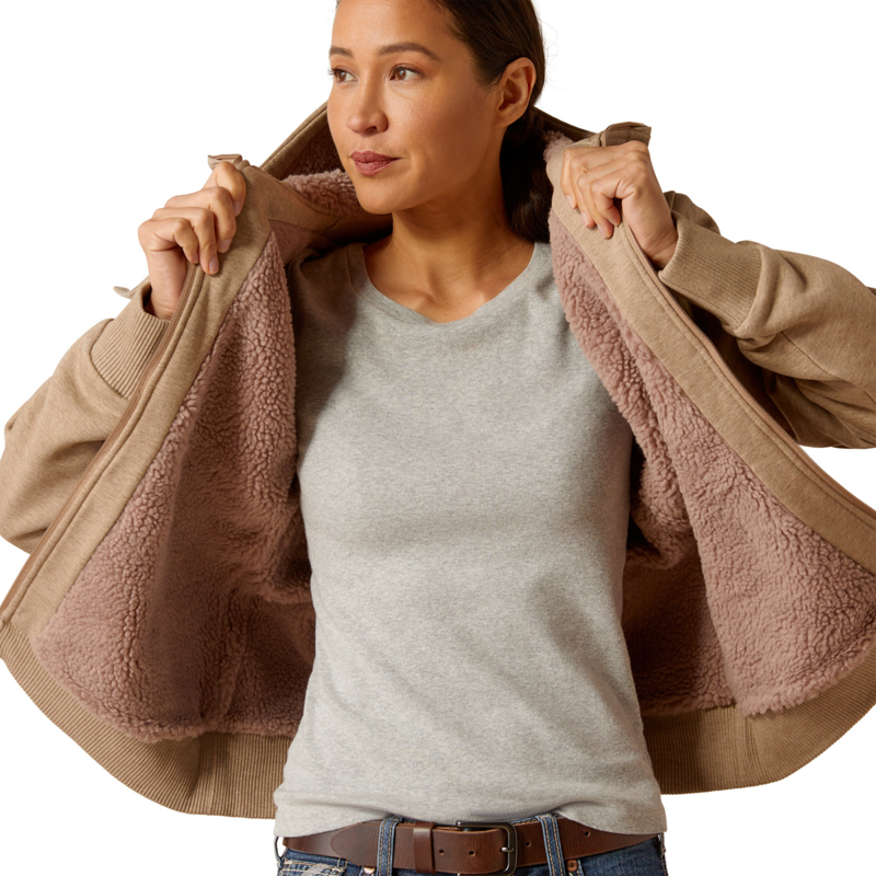 Ariat Women's Rebar All-Weather Sherpa Full Zip Hoodie - Oatmeal Heather-2