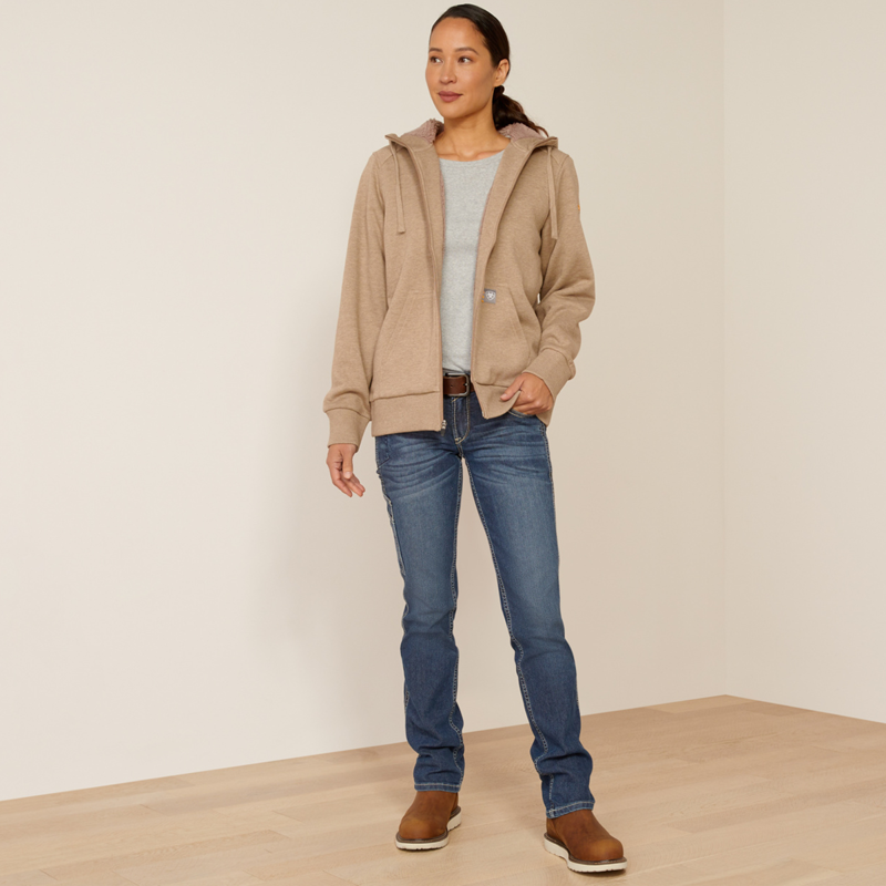 Ariat Women's Rebar All-Weather Sherpa Full Zip Hoodie - Oatmeal Heather-3