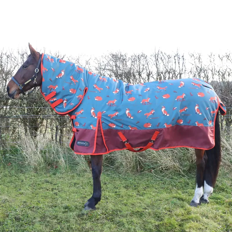 Hy StormX Original Frivolous Fox 200 Combi Turnout Rug - Green/Red/Pumpkin