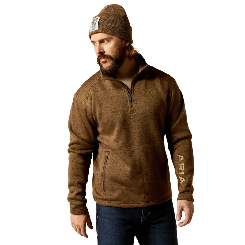 Ariat Men's Caldwell Logo 1/4 Zip Sweater - Dark Brown Heather