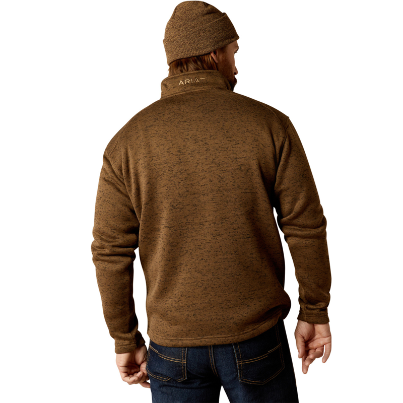 Ariat Men's Caldwell Logo 1/4 Zip Sweater - Dark Brown Heather-1