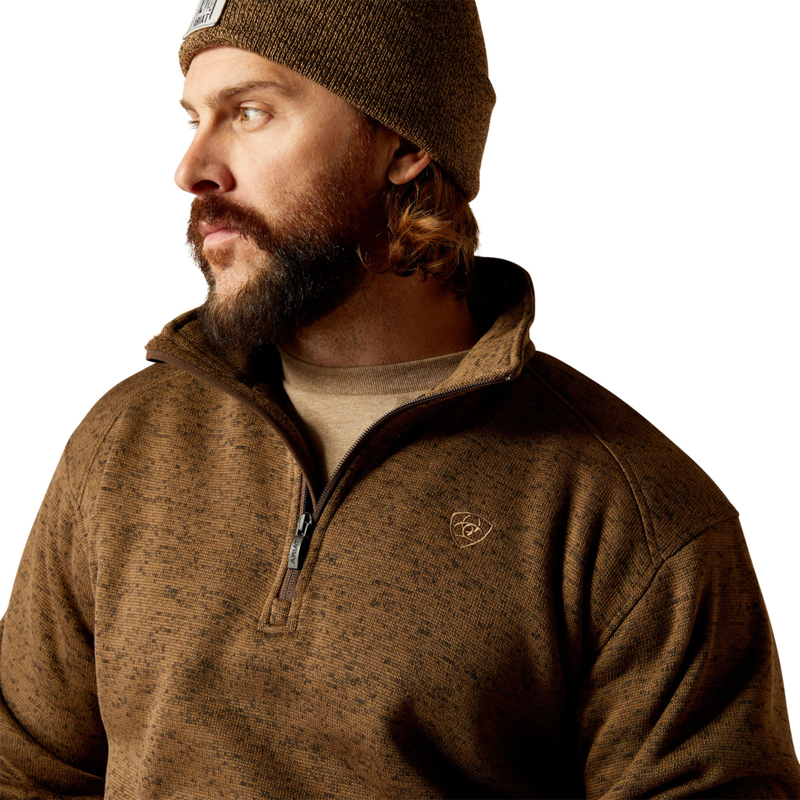 Ariat Men's Caldwell Logo 1/4 Zip Sweater - Dark Brown Heather-3