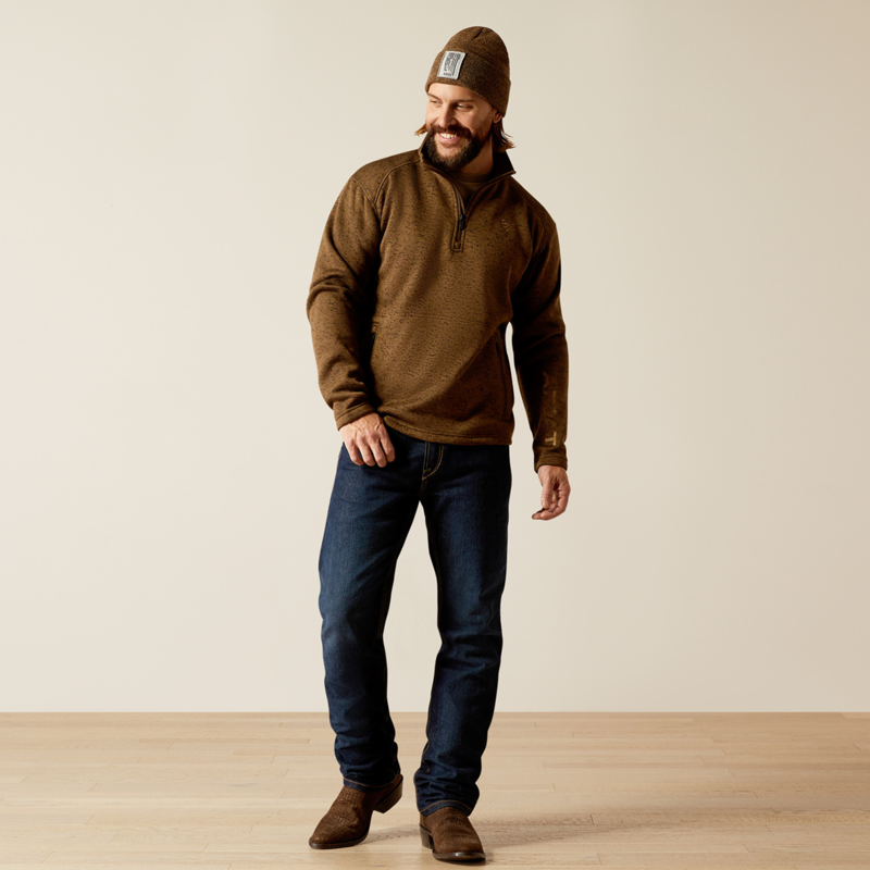 Ariat Men's Caldwell Logo 1/4 Zip Sweater - Dark Brown Heather-4