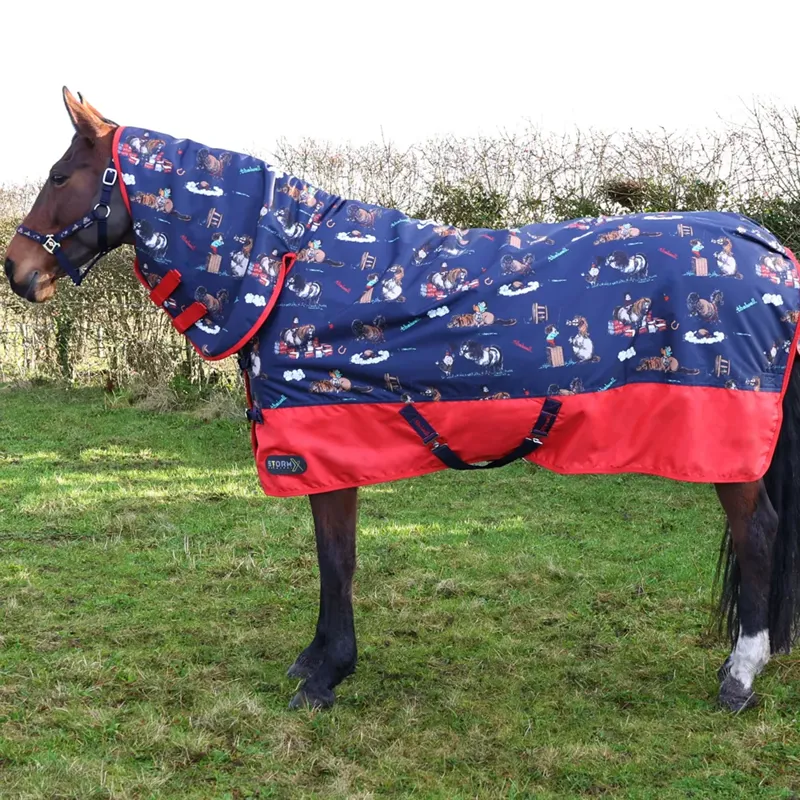 Hy StormX Original 200 Combi Turnout Rug - Thelwell Collection Practice Makes Perfect - Navy/Red