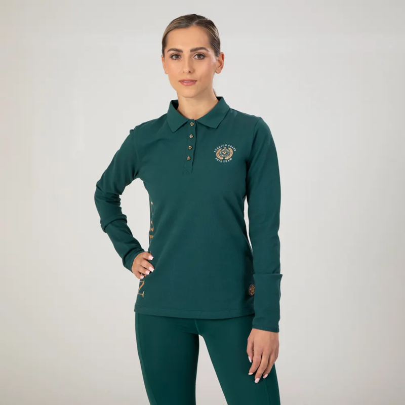 Shires Aubrion Team Long Sleeve Polo Shirt - Green-1
