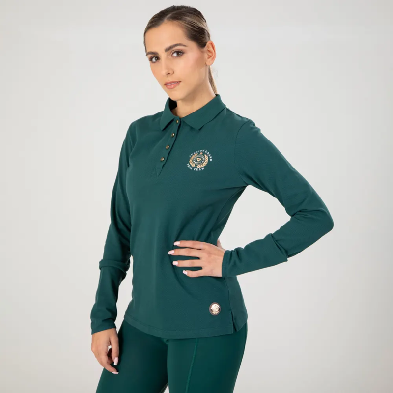 Shires Aubrion Team Long Sleeve Polo Shirt - Green-2