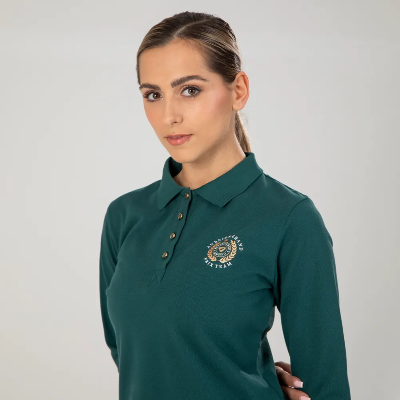 Shires Aubrion Team Long Sleeve Polo Shirt - Green-3