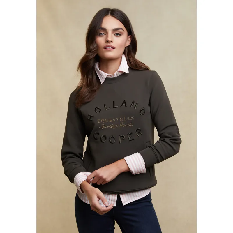 Holland Cooper Crystal Crew Neck Sweat - Dark Olive