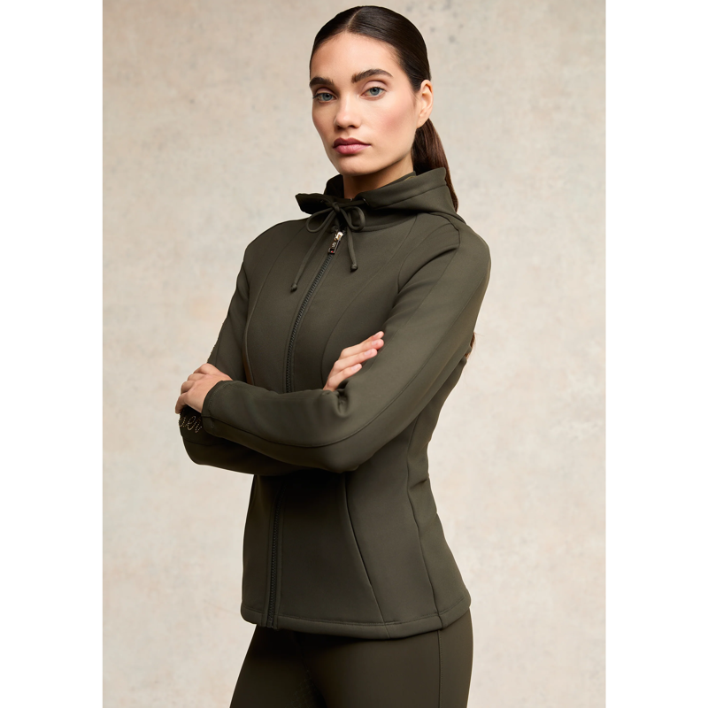 Holland Cooper Crystal Zip Hoodie - Dark Olive-2