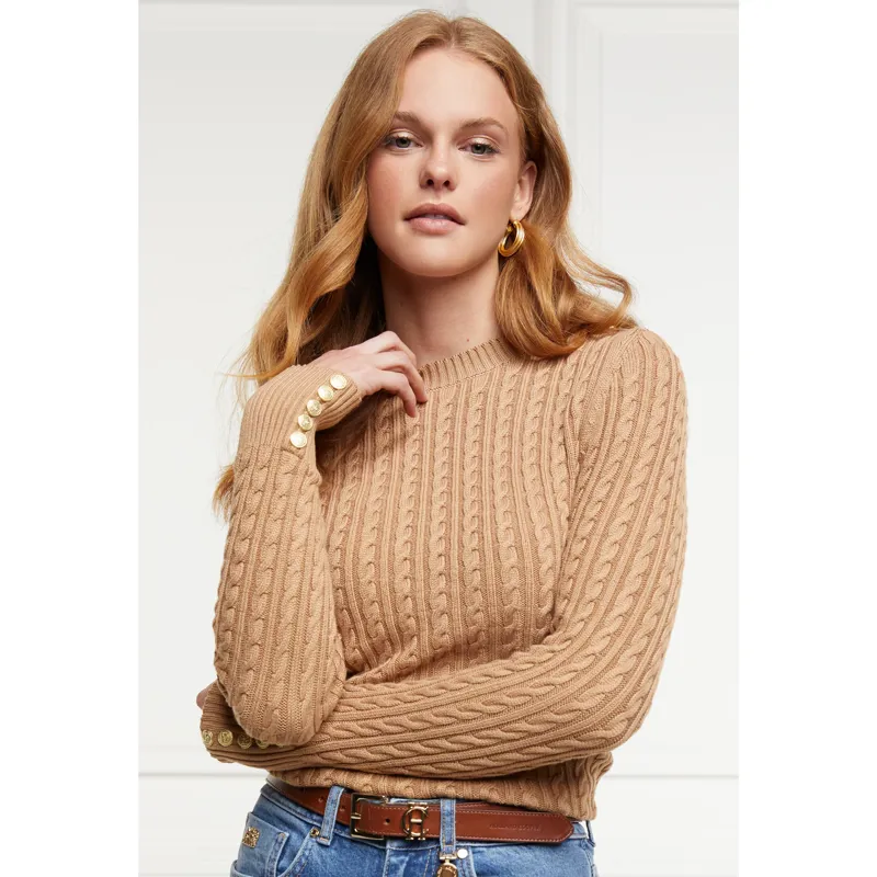 Holland Cooper Seattle Cable Crew Knit - Dark Camel