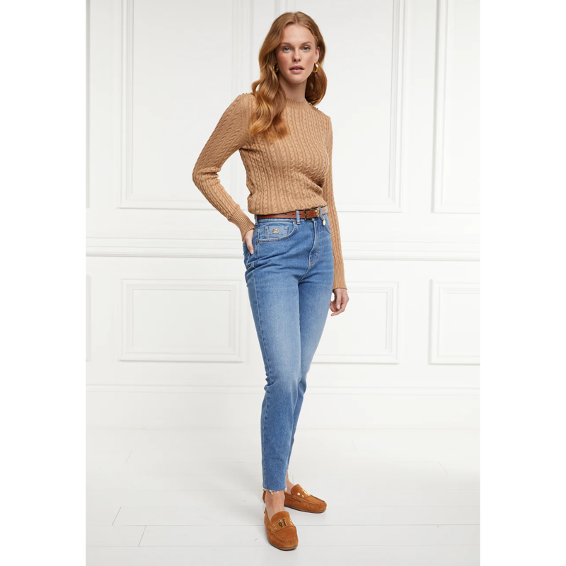 Holland Cooper Seattle Cable Crew Knit - Dark Camel-3