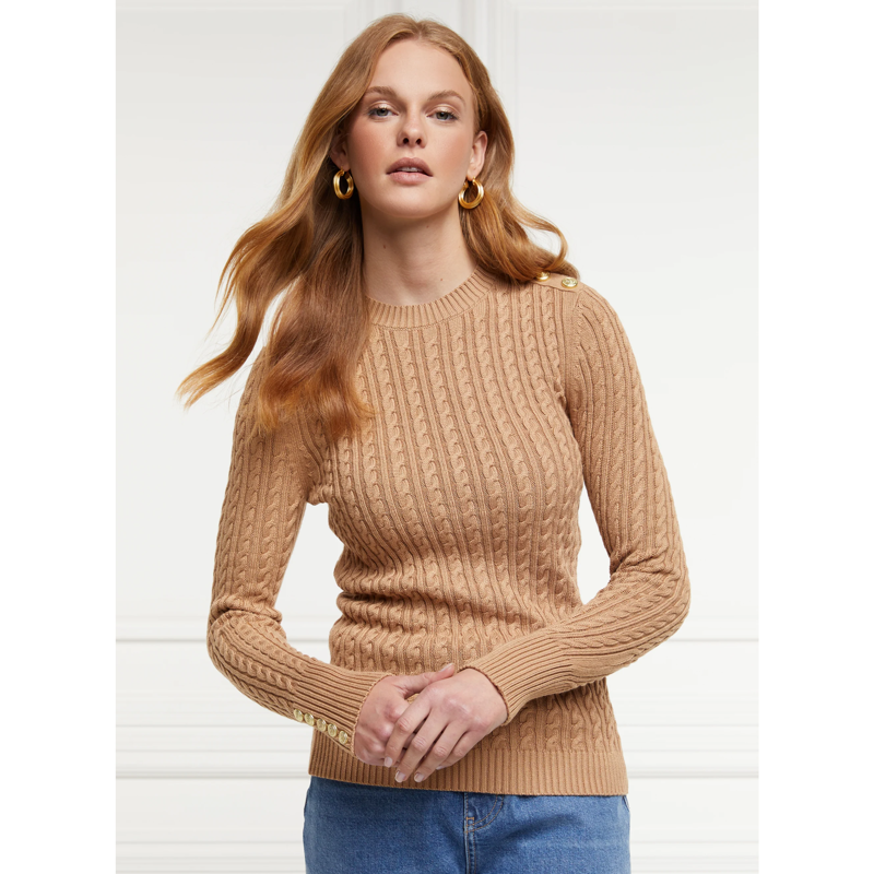 Holland Cooper Seattle Cable Crew Knit - Dark Camel-1