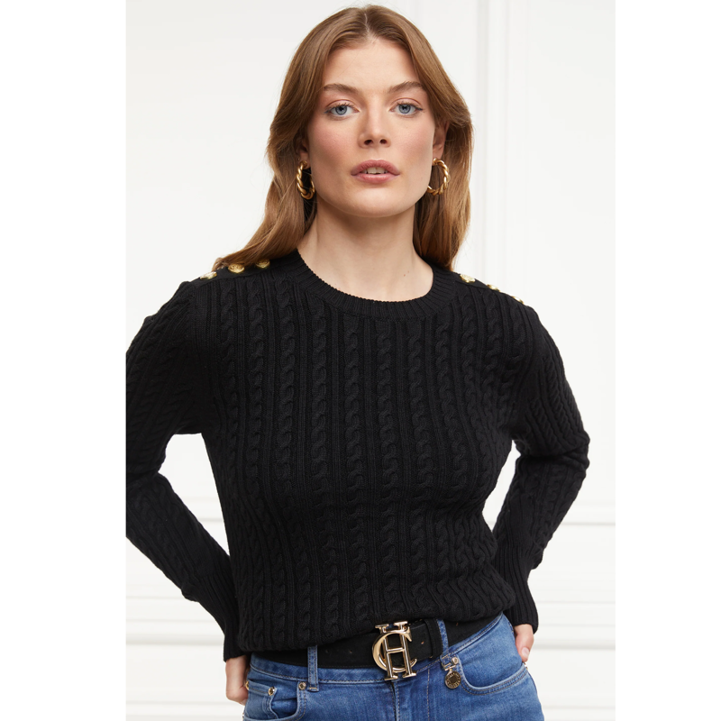 Holland Cooper Seattle Cable Crew Knit - Black-1