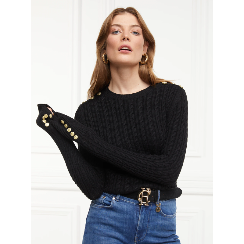 Holland Cooper Seattle Cable Crew Knit - Black-2