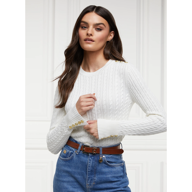 Holland Cooper Seattle Cable Crew Knit - White-1