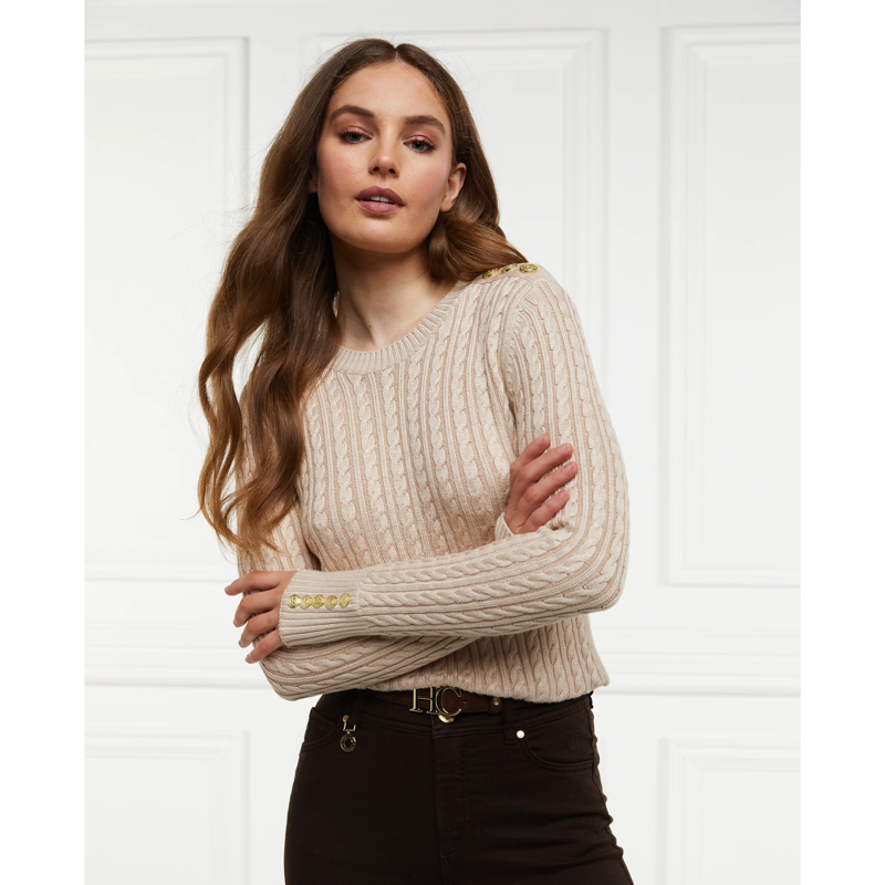 Holland Cooper Seattle Cable Crew Knit - Oatmeal-1