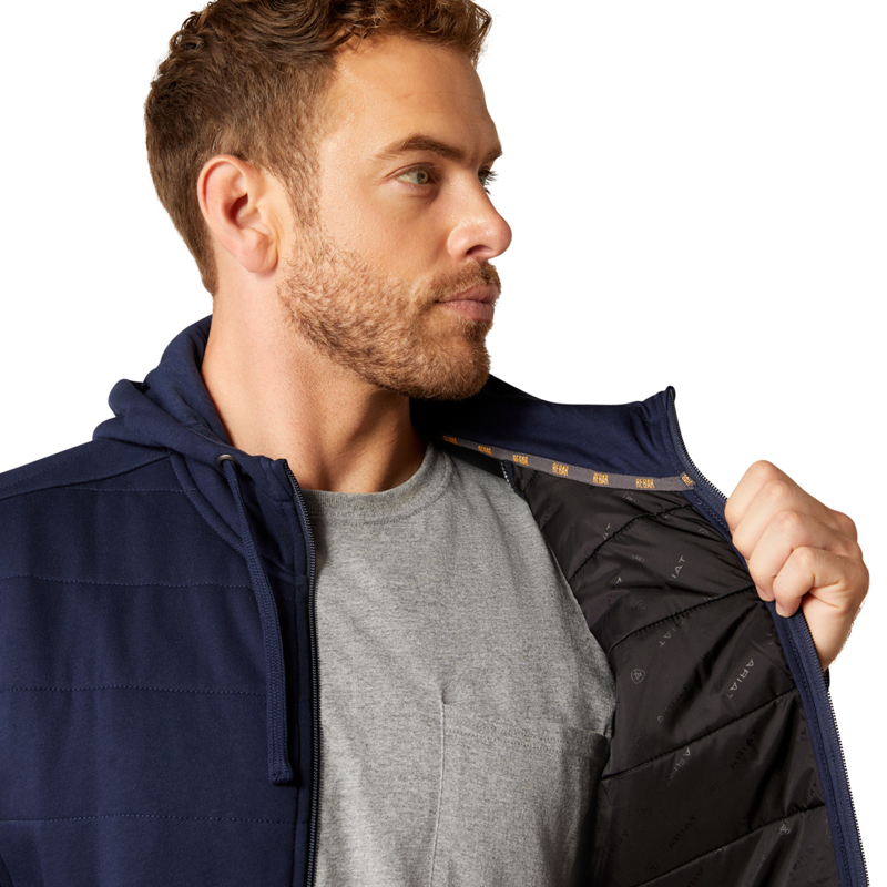 Ariat Men's Rebar All-Weather Insulated Full Zip Hoodie - Navy-3