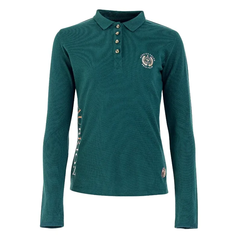 Aubrion Team Long Sleeve Polo - Young Rider - Green