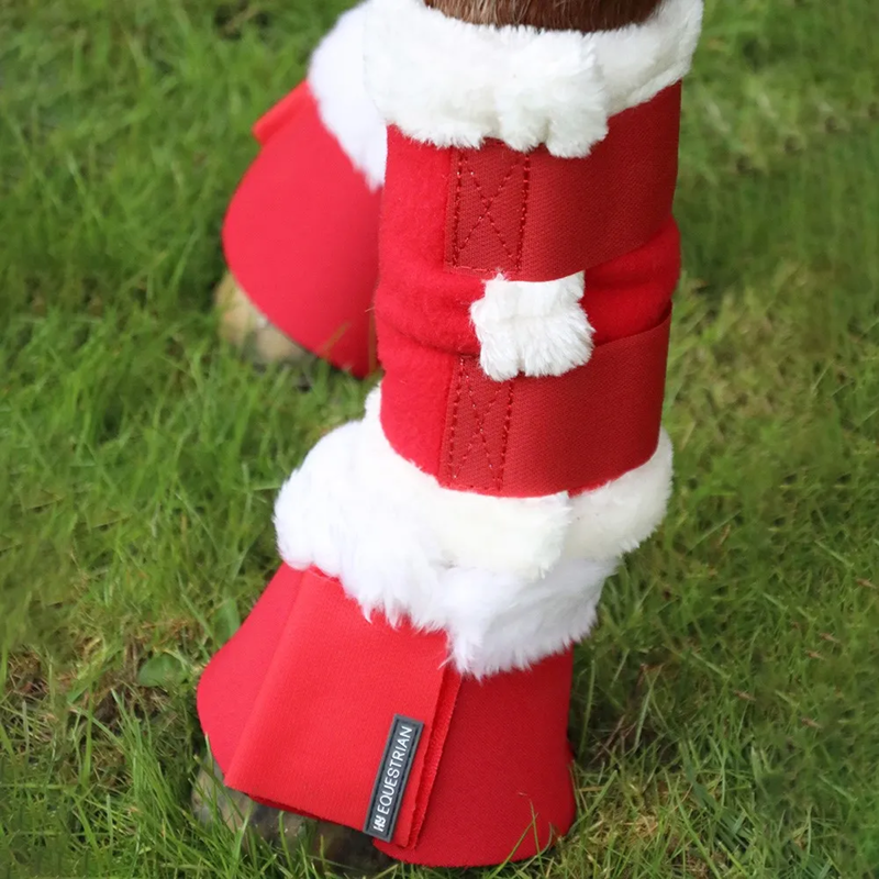 Hy Christmas Santa Horse Leg Wraps Set of 4 - Red/White-1