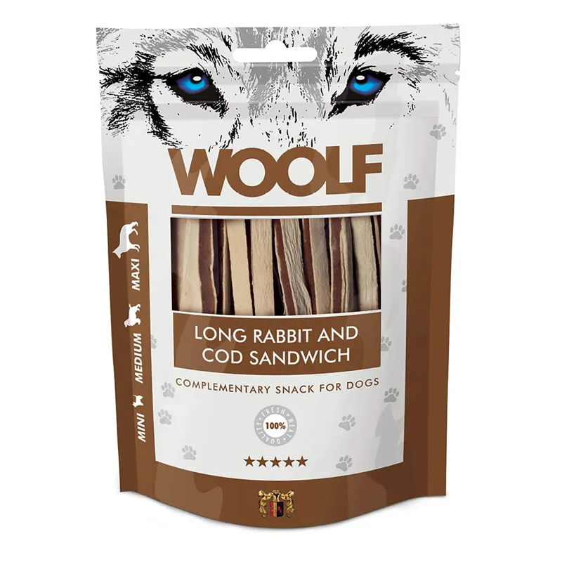 Woolf Long Rabbit And Cod Sandwich Dog Treats - 100g