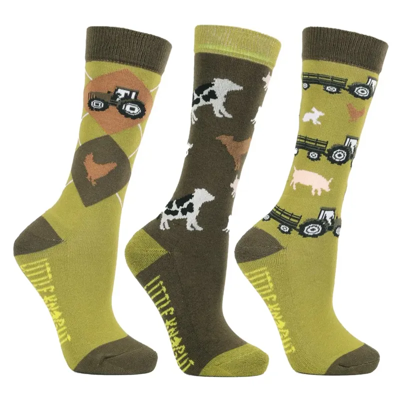 Farm Collection Socks by Little Knight 3 Pack - Child 8-12 - Olive Green