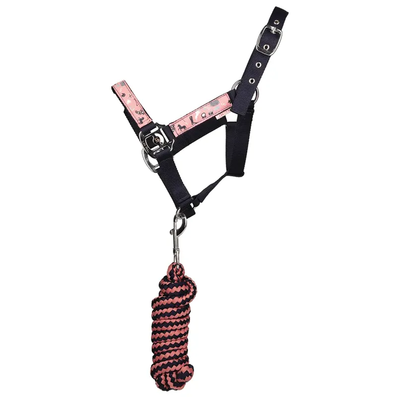 Pony Passion Headcollar And Lead Rope Set by Little Rider - Navy/Blush