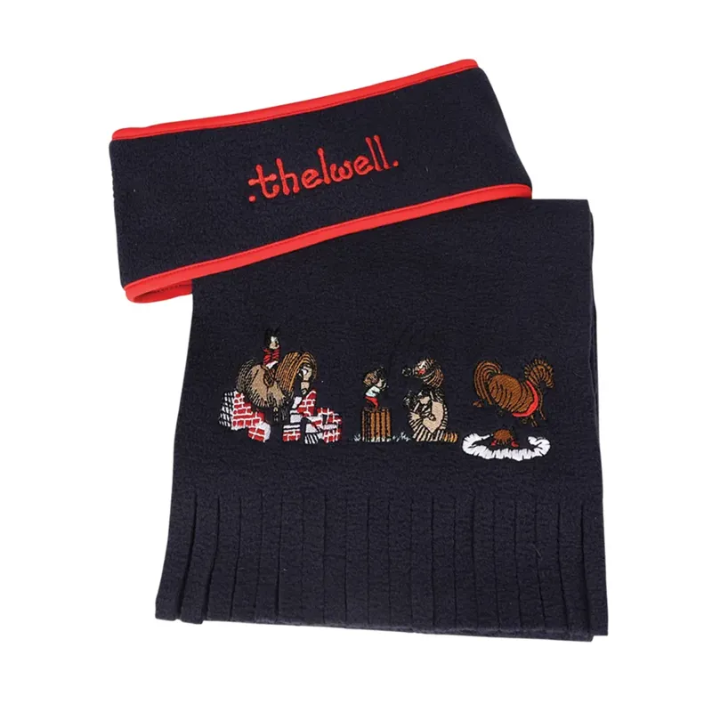 Hy Equestrian Thelwell Collection Practice Makes Perfect Fleece Headband And Scarf Set - Navy/Red