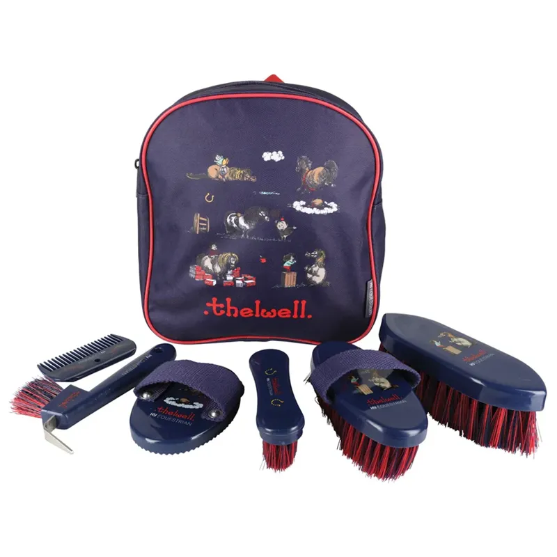 Hy Equestrian Thelwell Collection Practice Makes Perfect Complete Grooming Kit Rucksack - Navy/Red