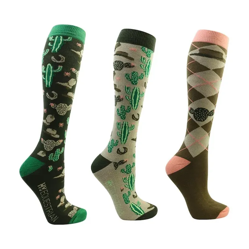 Hy Equestrian Wild Wild West Socks 3 Pack Adult 4-8 - Insense/Hazel