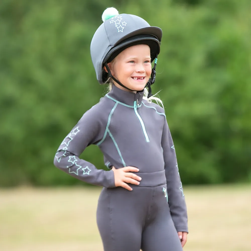 Hy Equestrian Stella Children's Base Layer - Charcoal/Mint-1