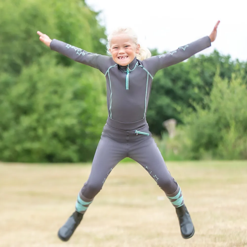 Hy Equestrian Stella Children's Riding Tights - Charcoal/Mint-2