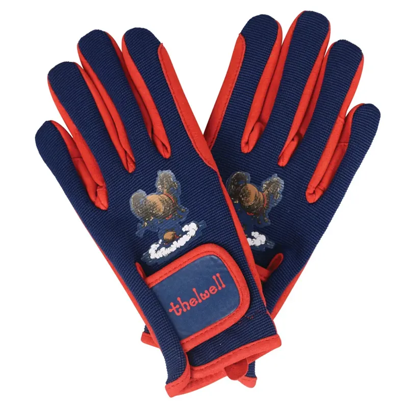 Hy Equestrian Thelwell Collection Practice Makes Perfect Children's Riding Gloves - Navy/Red