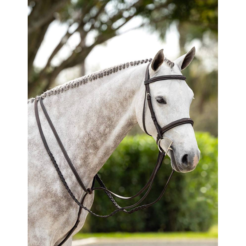 LeMieux Stitched Hunter Bridle with Laced Reins - Havana/Silver-2