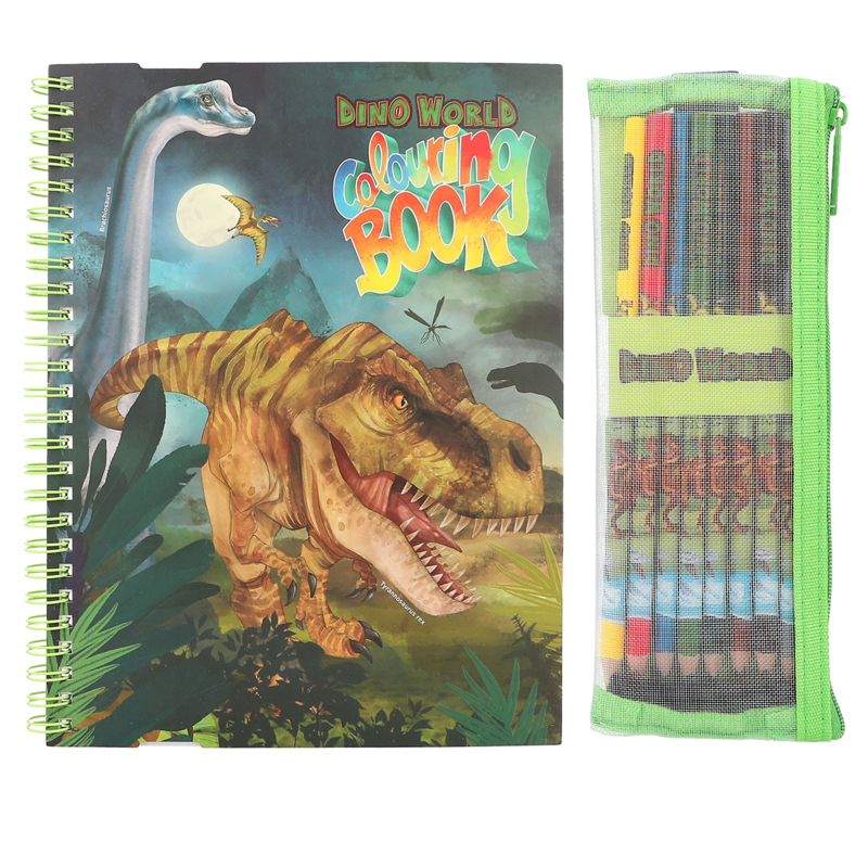 Dino World Colouring Book With Coloured Pencils-1