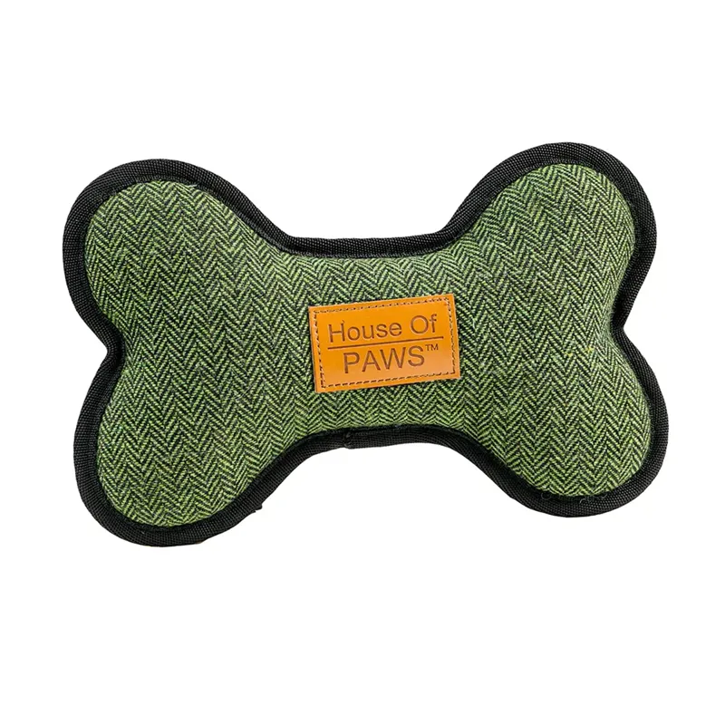 House of Paws Plush Toy - Green Tweed Bone