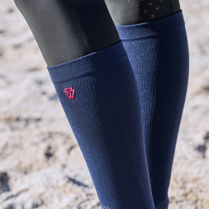 WeatherBeeta Adults Compression Knee Length Riding Socks - Navy/Bright Pink-1