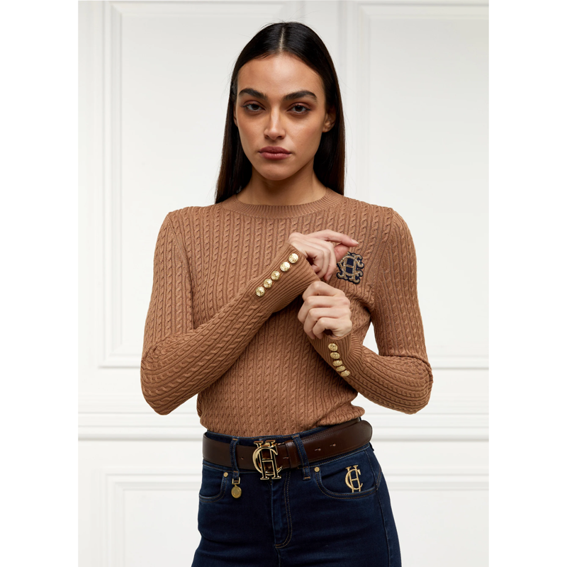 Holland Cooper Princeton Crew Neck Knit - Dark Camel-1