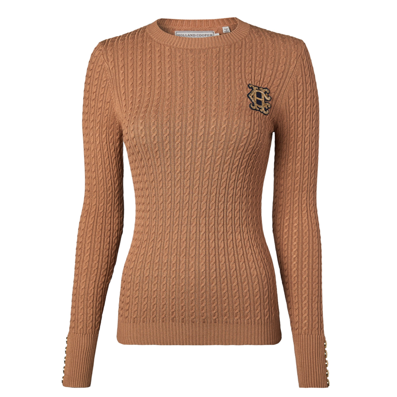 Holland Cooper Princeton Crew Neck Knit - Dark Camel-5
