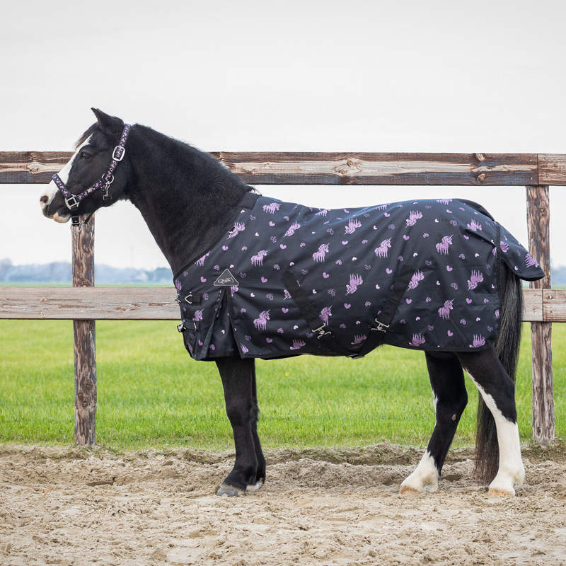 QHP Lize 100g Turnout Rug - Black/Violet-1