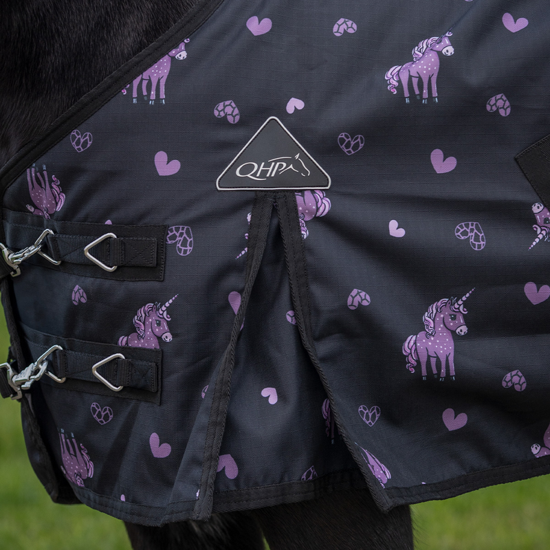 QHP Lize 100g Turnout Rug - Black/Violet-6