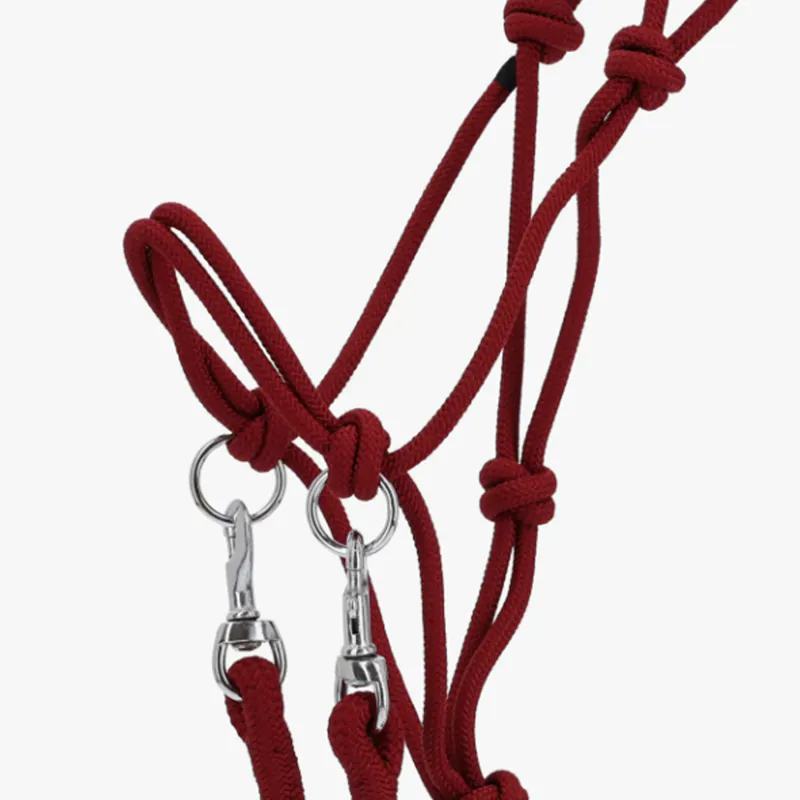 QHP Rope Halter and Rein - Burgundy-1