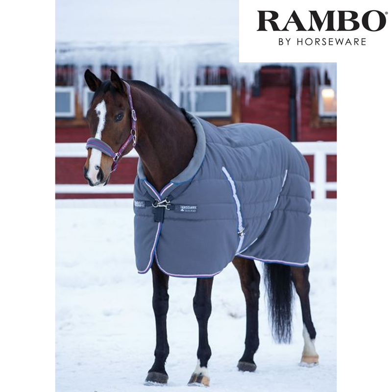 Horseware Rambo Cosy Stable Rug - Charcoal/Silver/Raspberry/Blue-1