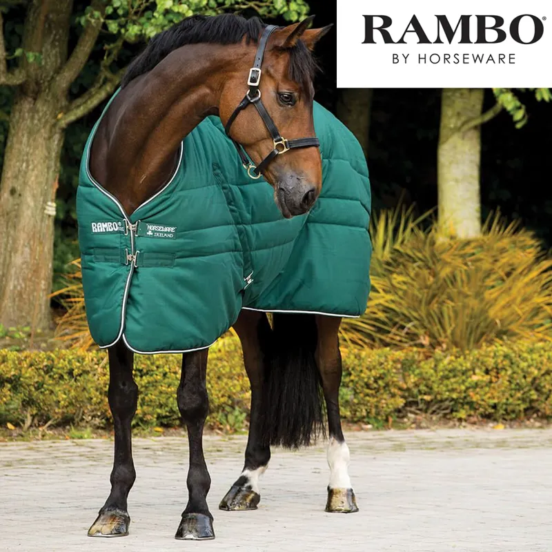 Horseware Rambo Mediumweight Stable Rug - Hunter Green/Hunter Green/White