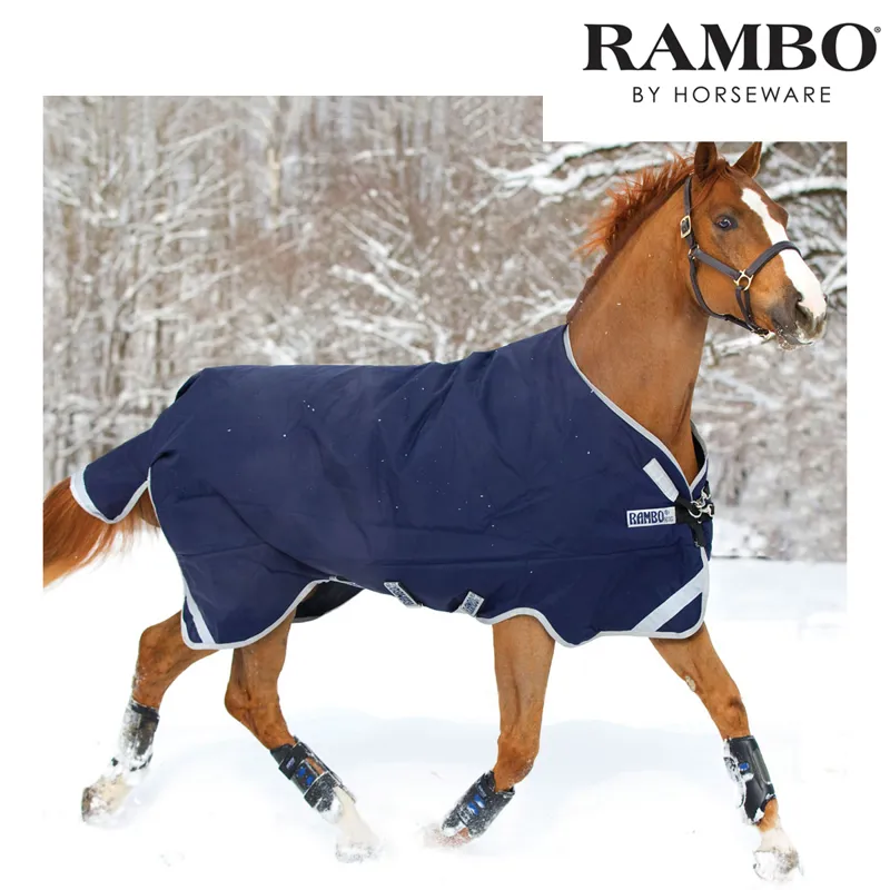 Horseware Rambo Original Mediumweight Turnout Rug with Leg Arches - Navy/Silver